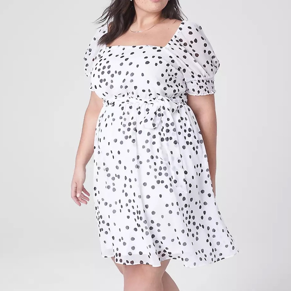 Smocked Cuff-Sleeve Square-Neck Fit & Flare Dress